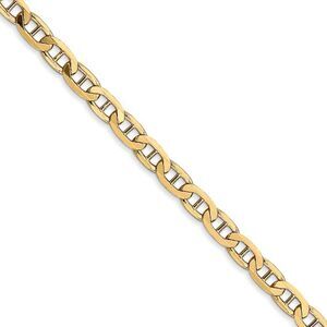 3.75mm, 14k Yellow Gold, Solid Concave Anchor Chain Necklace, 22 Inch